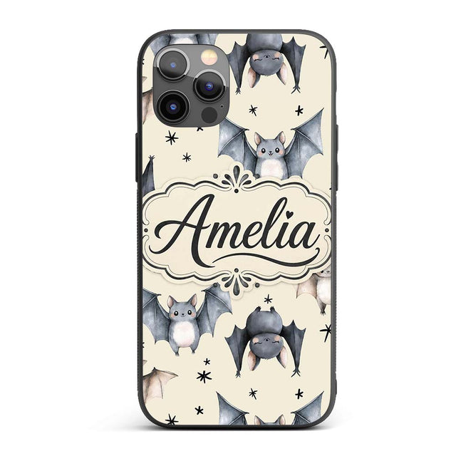Cute Watercolor Bats and Stars Seamless Pattern Custom Name Protective Phone Case Mobile Cover Durable Everyday Smartphone Shock Resistant