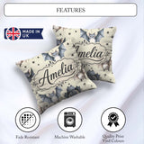 Custom Name Watercolor Bats and Stars Seamless Beige Background Square Filled Cushion Throw Pillow Sofa Bed Home Decor Zip Washable UK Made