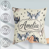 Custom Name Watercolor Bats and Stars Seamless Beige Background Square Filled Cushion Throw Pillow Sofa Bed Home Decor Zip Washable UK Made