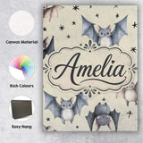 Personalised Name Cute Watercolor Bats and Custom  Unique Gift Idea Elegant Feature Canvas Wall Art Print Decor Picture Ready to Hang