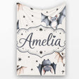 Cute Watercolor Bats and Stars Seamless Pattern Light Neutral Lovely  Personalised Custom Name Super Soft Fleece Blanket Bed Sofa Throw