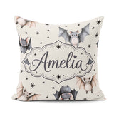 Custom Name Cute Watercolor Bats and Stars Pattern Light Neutral Square Filled Cushion Throw Pillow Sofa Bed Home Decor Zip Washable UK Made