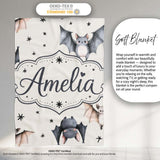 Cute Watercolor Bats and Stars Seamless Pattern Light Neutral Lovely  Personalised Custom Name Super Soft Fleece Blanket Bed Sofa Throw