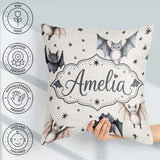 Custom Name Cute Watercolor Bats and Stars Pattern Light Neutral Square Filled Cushion Throw Pillow Sofa Bed Home Decor Zip Washable UK Made