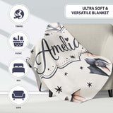 Cute Watercolor Bats and Stars Seamless Pattern Light Neutral Lovely  Personalised Custom Name Super Soft Fleece Blanket Bed Sofa Throw