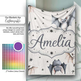 Cute Watercolor Bats and Stars Seamless Pattern Light Neutral Lovely  Personalised Custom Name Super Soft Fleece Blanket Bed Sofa Throw
