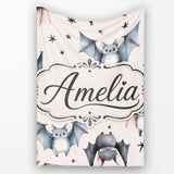 Cute Watercolor Bats and Stars Seamless Pattern Warm Cream Lovely  Personalised Custom Name Super Soft Fleece Blanket Bed Sofa Throw