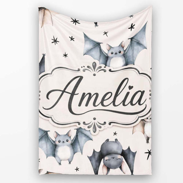 Cute Watercolor Bats and Stars Seamless Pattern Warm Cream Lovely  Personalised Custom Name Super Soft Fleece Blanket Bed Sofa Throw