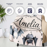 Cute Watercolor Bats and Stars Seamless Pattern Warm Cream Lovely  Personalised Custom Name Super Soft Fleece Blanket Bed Sofa Throw