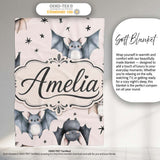 Cute Watercolor Bats and Stars Seamless Pattern Warm Cream Lovely  Personalised Custom Name Super Soft Fleece Blanket Bed Sofa Throw