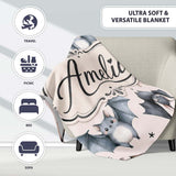 Cute Watercolor Bats and Stars Seamless Pattern Warm Cream Lovely  Personalised Custom Name Super Soft Fleece Blanket Bed Sofa Throw