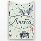 Cute Watercolor Bats and Stars Seamless Pattern Soft Green Lovely  Personalised Custom Name Super Soft Fleece Blanket Bed Sofa Throw
