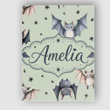 Personalised Name Cute Watercolor Bats and Custom  Unique Gift Idea Elegant Feature Canvas Wall Art Print Decor Picture Ready to Hang