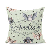 Custom Name Cute Watercolor Bats and Stars Seamless Pattern Soft Square Filled Cushion Throw Pillow Sofa Bed Home Decor Zip Washable UK Made