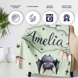 Cute Watercolor Bats and Stars Seamless Pattern Soft Green Lovely  Personalised Custom Name Super Soft Fleece Blanket Bed Sofa Throw