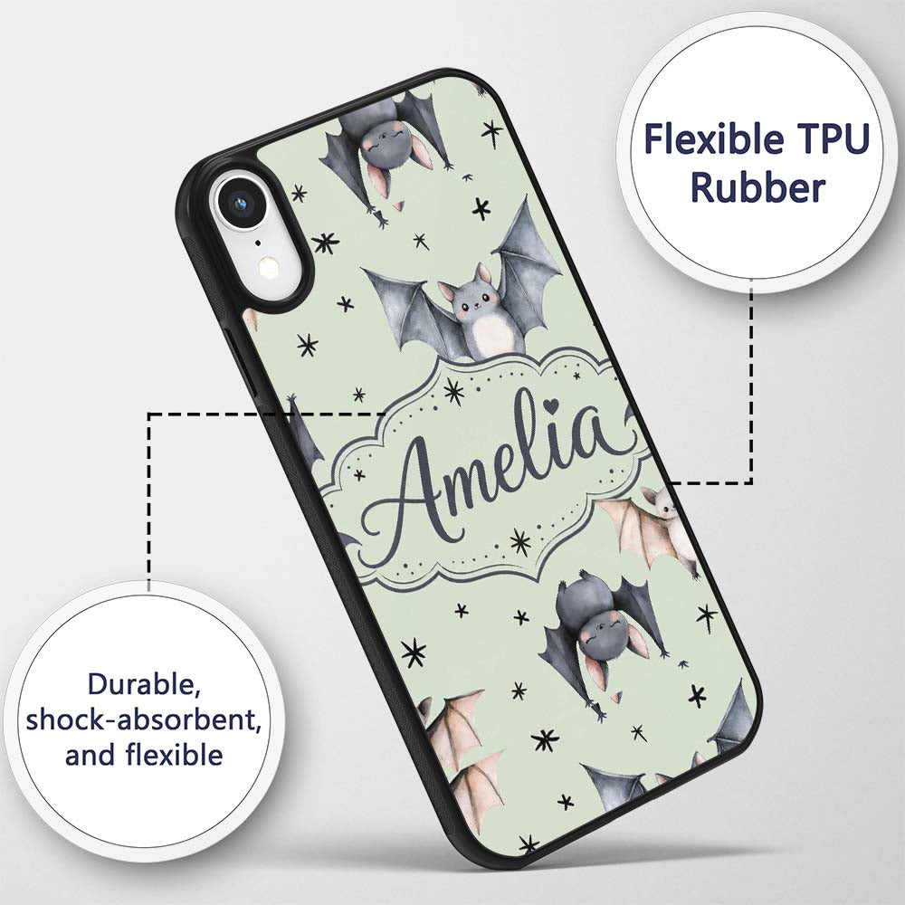 Cute Watercolor Bats and Stars Seamless Pattern Custom Name Protective Phone Case Mobile Cover Durable Everyday Smartphone Shock Resistant