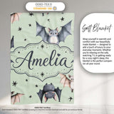 Cute Watercolor Bats and Stars Seamless Pattern Soft Green Lovely  Personalised Custom Name Super Soft Fleece Blanket Bed Sofa Throw