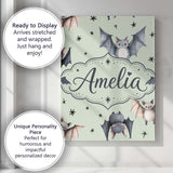 Personalised Name Cute Watercolor Bats and Custom  Unique Gift Idea Elegant Feature Canvas Wall Art Print Decor Picture Ready to Hang
