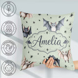 Custom Name Cute Watercolor Bats and Stars Seamless Pattern Soft Square Filled Cushion Throw Pillow Sofa Bed Home Decor Zip Washable UK Made