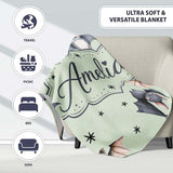 Cute Watercolor Bats and Stars Seamless Pattern Soft Green Lovely  Personalised Custom Name Super Soft Fleece Blanket Bed Sofa Throw