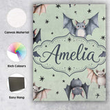 Personalised Name Cute Watercolor Bats and Custom  Unique Gift Idea Elegant Feature Canvas Wall Art Print Decor Picture Ready to Hang
