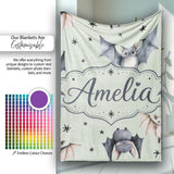 Cute Watercolor Bats and Stars Seamless Pattern Soft Green Lovely  Personalised Custom Name Super Soft Fleece Blanket Bed Sofa Throw