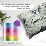 Custom Name Cute Watercolor Bats and Stars Seamless Pattern Soft Square Filled Cushion Throw Pillow Sofa Bed Home Decor Zip Washable UK Made
