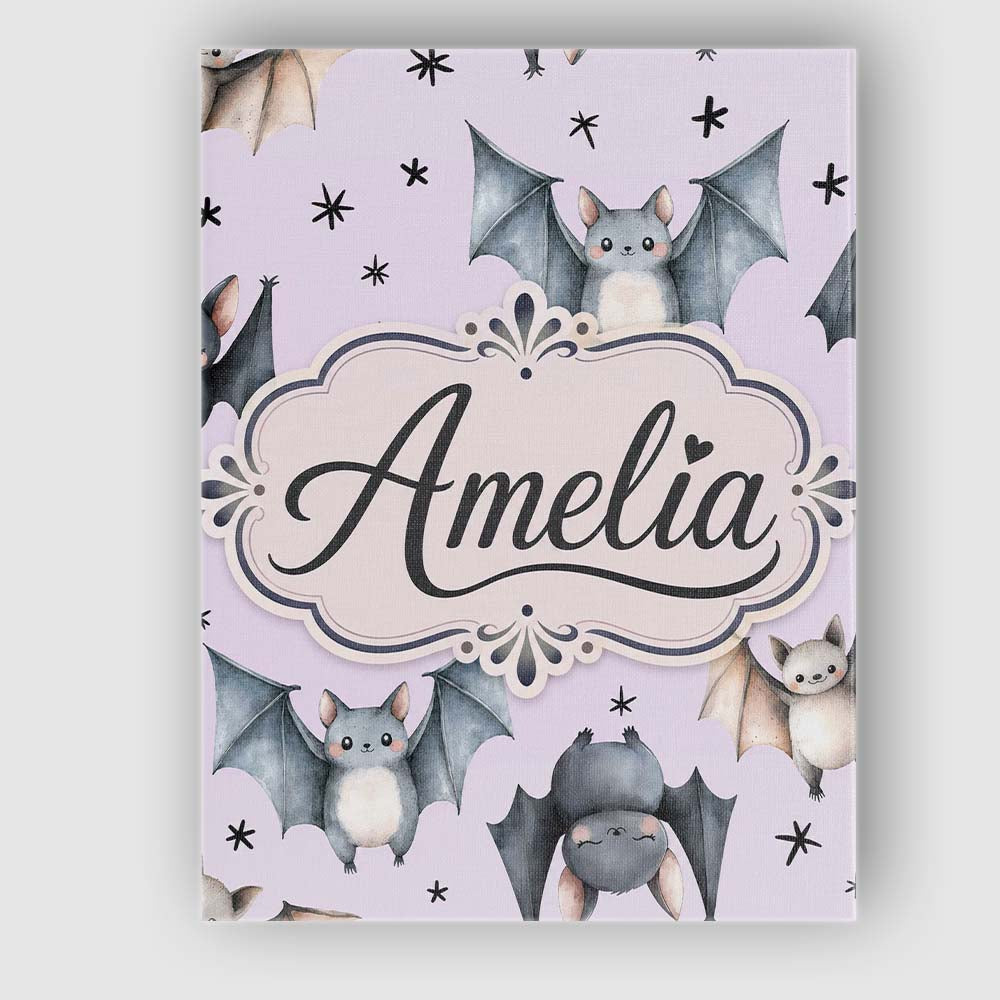 Personalised Name Cute Watercolor Bats and Custom  Unique Gift Idea Elegant Feature Canvas Wall Art Print Decor Picture Ready to Hang
