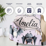 Cute Watercolor Bats and Stars Seamless Pattern Pastel Lilac Lovely  Personalised Custom Name Super Soft Fleece Blanket Bed Sofa Throw