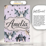 Cute Watercolor Bats and Stars Seamless Pattern Pastel Lilac Lovely  Personalised Custom Name Super Soft Fleece Blanket Bed Sofa Throw