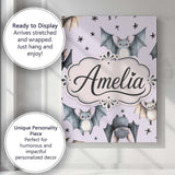 Personalised Name Cute Watercolor Bats and Custom  Unique Gift Idea Elegant Feature Canvas Wall Art Print Decor Picture Ready to Hang