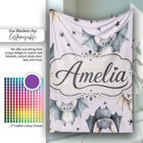 Cute Watercolor Bats and Stars Seamless Pattern Pastel Lilac Lovely  Personalised Custom Name Super Soft Fleece Blanket Bed Sofa Throw