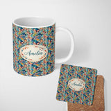 Personalized Custom Name Colorful Painted Butterflies Abstract Artistic Seamless Pattern 11oz Ceramic Coffee Tea Mug White Large Handle