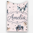 Cute Watercolor Bats and Stars Seamless Pattern Blush Pink Lovely  Personalised Custom Name Super Soft Fleece Blanket Bed Sofa Throw