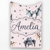 Cute Watercolor Bats and Stars Seamless Pattern Blush Pink Lovely  Personalised Custom Name Super Soft Fleece Blanket Bed Sofa Throw