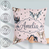 Custom Name Cute Watercolor Bats and Stars Seamless Pattern Pink Square Filled Cushion Throw Pillow Sofa Bed Home Decor Zip Washable UK Made