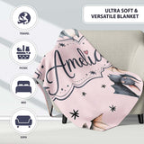 Cute Watercolor Bats and Stars Seamless Pattern Blush Pink Lovely  Personalised Custom Name Super Soft Fleece Blanket Bed Sofa Throw