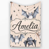 Cute Watercolor Bats and Stars Seamless Pattern Pale Beige Lovely  Personalised Custom Name Super Soft Fleece Blanket Bed Sofa Throw