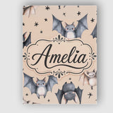 Personalised Name Cute Watercolor Bats and Custom  Unique Gift Idea Elegant Feature Canvas Wall Art Print Decor Picture Ready to Hang