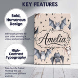 Personalised Name Cute Watercolor Bats and Custom  Unique Gift Idea Elegant Feature Canvas Wall Art Print Decor Picture Ready to Hang