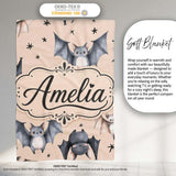 Cute Watercolor Bats and Stars Seamless Pattern Pale Beige Lovely  Personalised Custom Name Super Soft Fleece Blanket Bed Sofa Throw