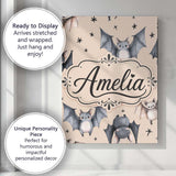 Personalised Name Cute Watercolor Bats and Custom  Unique Gift Idea Elegant Feature Canvas Wall Art Print Decor Picture Ready to Hang
