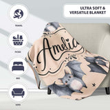 Cute Watercolor Bats and Stars Seamless Pattern Pale Beige Lovely  Personalised Custom Name Super Soft Fleece Blanket Bed Sofa Throw