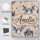 Personalised Name Cute Watercolor Bats and Custom  Unique Gift Idea Elegant Feature Canvas Wall Art Print Decor Picture Ready to Hang