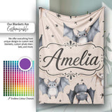 Cute Watercolor Bats and Stars Seamless Pattern Pale Beige Lovely  Personalised Custom Name Super Soft Fleece Blanket Bed Sofa Throw