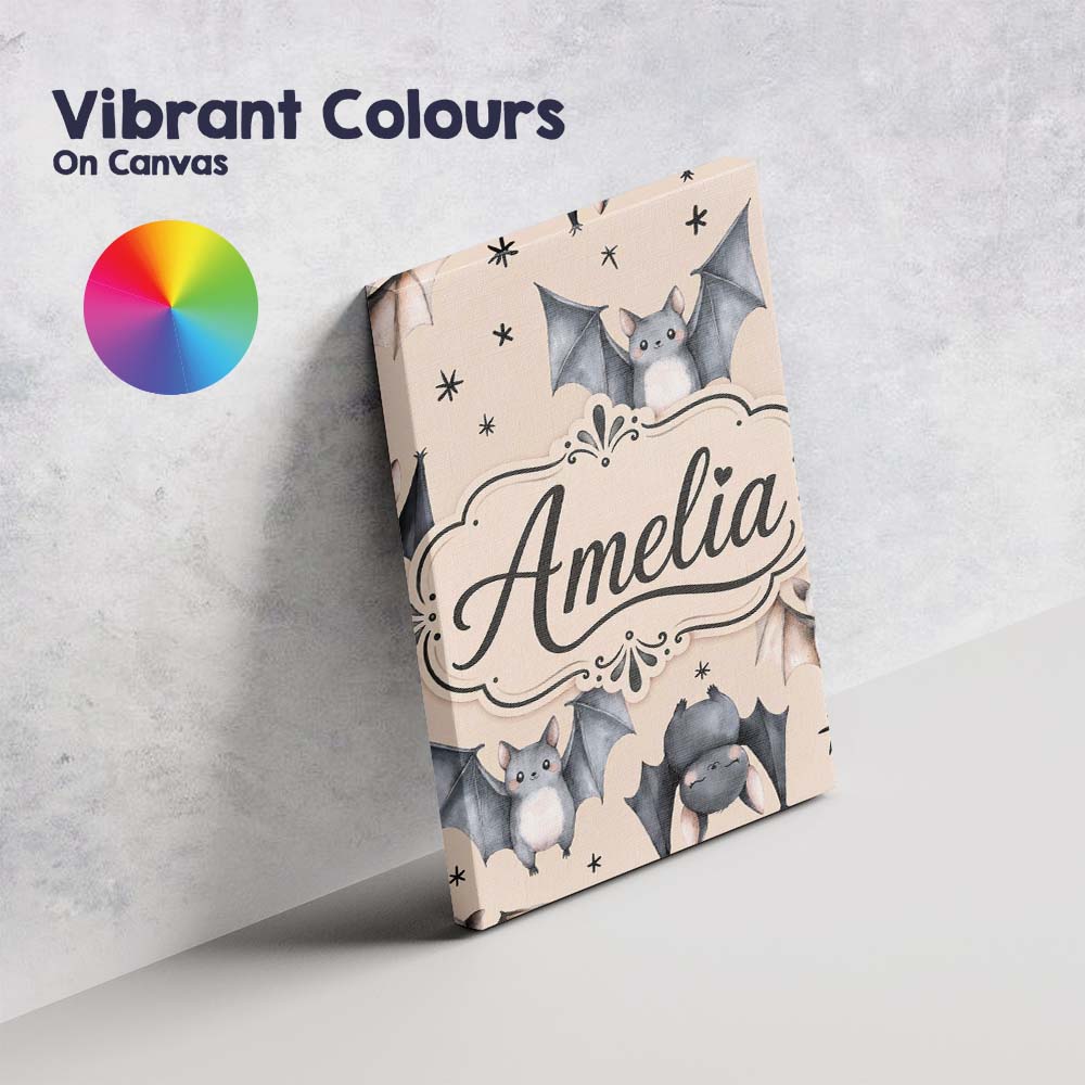 Personalised Name Cute Watercolor Bats and Custom  Unique Gift Idea Elegant Feature Canvas Wall Art Print Decor Picture Ready to Hang
