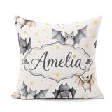 Custom Name Watercolor Bats and Stars Seamless Pattern Warm Sand Square Filled Cushion Throw Pillow Sofa Bed Home Decor Zip Washable UK Made