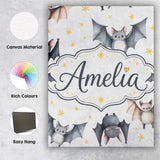 Personalised Name Cute Watercolor Bats and Custom  Unique Gift Idea Elegant Feature Canvas Wall Art Print Decor Picture Ready to Hang