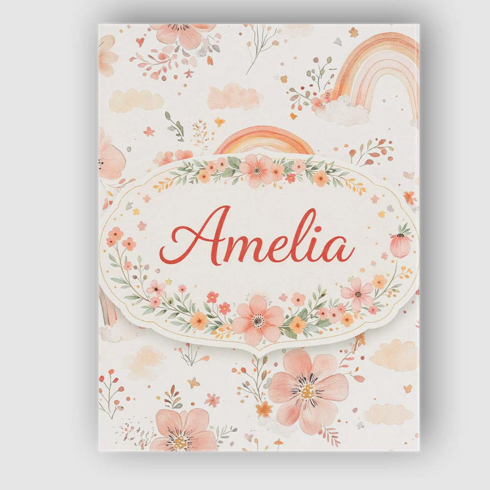 Personalised Name Pastel Rainbow Floral Dreamy Nursery Pattern Custom Modern Room Accent Canvas Wall Art Print Decor Picture Ready to Hang
