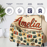 Mustard Yellow and Black Vintage Camera Illustration Seamless Lovely  Personalised Custom Name Super Soft Fleece Blanket Bed Sofa Throw